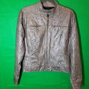 Gareden Moto Jacket Size L Faux Leather Python Snake Print Zip Up
